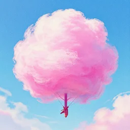 “cotton candy sky, album art in the style of James Jean, dotart”
