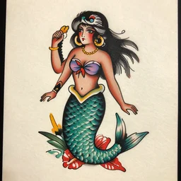 american traditional tattoo art of a mermaid