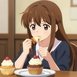 flandre eating cupcakes. anime style.