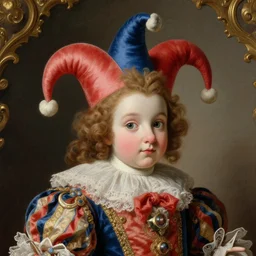 baroque rococo painting Royal Fancy Jester Hildebrandt Lisa Frank high detail cute adorable whimsical up close