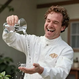 stephen graham wearing a shellsuit laughs hysterically as his sister pours water over her own head,  painted by norman rockwell and tom lovell and frank schoonover