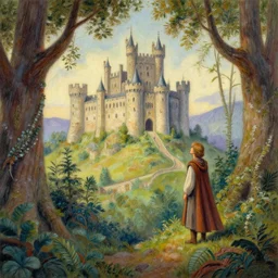 a castle near a wood, pastel painting from alan lee and brian froud, intricate environment