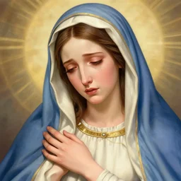 portrait of crying gorgeous young mother mary our lady of sorrows by greg hildebrandt lisa frank beautiful high detail vibrant colors long hair