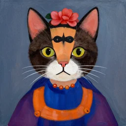 a cat, painted in the style of frida kahlo