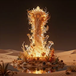 monolith in a desert lush vegetation, warm tones, night, water reflection, bioluminescent translucent : : by michal karcz, daniel merriam, victo ngai and guillermo del toro : : ornate, dynamic, particulate, intricate, elegant, highly detailed, centered, artstation, smooth, sharp focus, octane render, 3 d