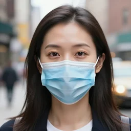 closeup portrait a woman wearing a face mask in a new york street, by Annie Leibovitz and Steve McCurry, natural light, detailed face, CANON Eos C300, ƒ1.8, 35mm, 8K, medium-format print