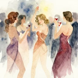 a sensual watercolour, party in the style of stefan norblin
