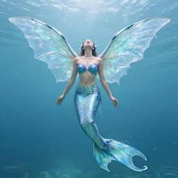 photorealistic fairy mermaid whose wings are made of water