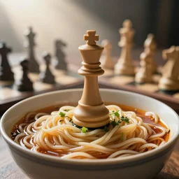 a photo of a chess piece on a bowl of noodle