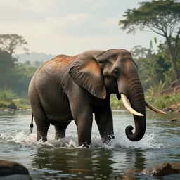 an elephant taking bath in the river, beautiful dynamic lighting, cinematic, wide angle establishing shot, extremely high detail, photo realistic, cinematic lighting, post processed, concept art, artstation, matte painting, style by frederic church, raphael lacoste, unreal engine 8 k