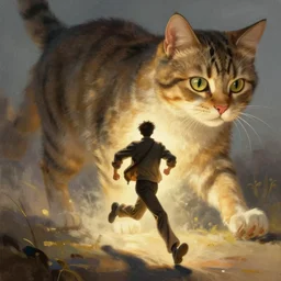 man running away from a giant cat, will eisner