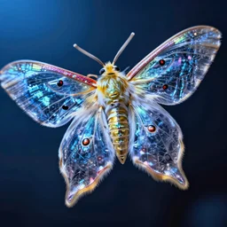 high quality close-up photo sheer furry moth! metallic gorgeous! highly detailed david ligare elson peter cinematic blue neon lighting high quality low angle hd 8k sharp shallow depth of field