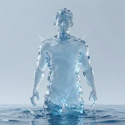 a photo of a man made of water, octane render, 4k, realism