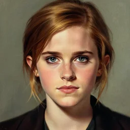 a portrait of a face that is half emma watson and half rupert grint, illustration by billy butcher and norman rockwell, featured on arstation, realistic, cinematic lighting.