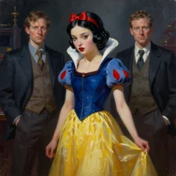 snow white, atompunk, oil painting, darkness, paint texture, digital painting, highly detailed, artstation, sharp focus, illustration, concept art, ruan jia, charlie bowater, tom bagshaw, norman rockwell