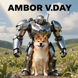 instagram photo, shiba dog in an armor as armored core v. day, summer,