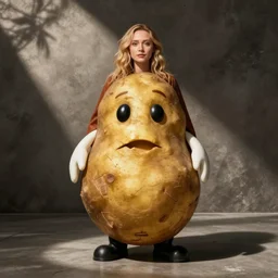 elizabeth olsen dressed [ as a potato ]!!!, [ elizabeth olsen in a potato outfit ]