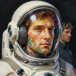 Space man futuristic portrait, highly detailed, digital painting, artstation, concept art, smooth, sharp focus, illustration, art by artgerm and greg rutkowski and alphonse mucha