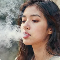the lips of a young filipino woman breathing out smoke, closeup!!, thick swirling smoke everywhere, by conrad roset, brush strokes, watercolor trending on artstation
