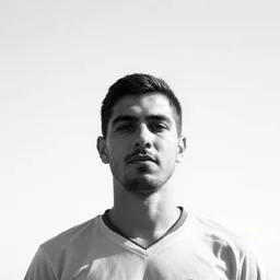 football black and white portrait white sky in background