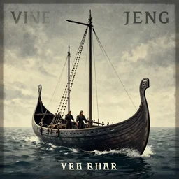 a viking longship, album art, cover art, poster