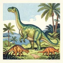 dinosaurs by Edward Bawden, four colour linocut