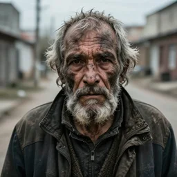 extremely ugly dirty old man, homeless man