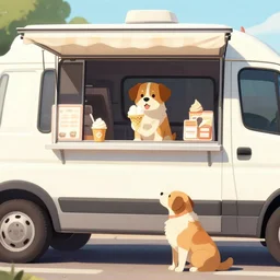 dog selling ice cream from an ice cream van