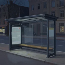 dark city bus stop, painting by  Filip Hodas,ArtStation