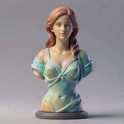3D resin miniature sculpture of Emma Watson by Jean-Baptiste Carpeaux and Luo Li Rong, beautiful body and face, colorful, fresh colors, half length shot, elegant, academic art, realistic, 8K, Product Introduction Photo, Hyperrealism. Subsurface scattering, raytracing, soft light, Octane Render, Redshift, Zbrush, simple background