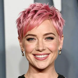 portrait of a gorgeous smiling happy Brie Larson pink pixie cut hair by Mario Testino,  headshot, detailed, award winning, Sony a7R