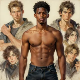 black young handsome male dnd, muscle, painting by gaston bussiere, craig mullins, greg rutkowski, yoji shinkawa