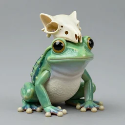 photorealistic real life glass frog cleric as a muppet plush wearing a wolf skull headdress and carrying a tiny sketch book and pencil, photography, national geographic, sesame street