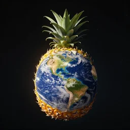 photorealistic, the solar system. earth is shaped like a pineapple