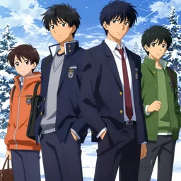 boy's love anime high school winter noon setting, high detail concept art, perfect proportions fine face, tall handsome guys, avant winter uniform, vivid colors, romantic undertones, realistic shaded lighting poster fantasy art ilya kuvshinov, katsuhiro, jeremy lipking and michael germash, makoto shinkai, loish and clamp style, best selling artist