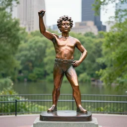 copper statue in central park of gigachad, photography, 3 5 mm