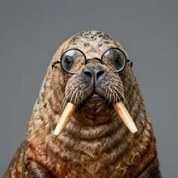 portrait of a walrus wearing round glasses like john lennon by jean - baptiste monge