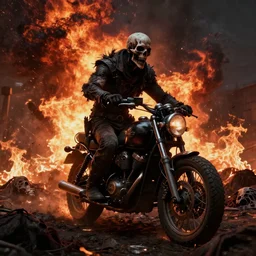 apocalyptic rider death, dark render of the apocalypse, nuclear blast, corpses, fire, desperation, artstation