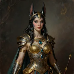 Mystical Valkyrie, Portrait of a beautiful female Alien Atlantean Anubis Warrior, Realistic, Regal, Refined, Detailed Digital Art, François Boucher, Oil Painting, Michael Cheval, Esao Andrews, Steampunk, Walt Disney (1937), Highly Detailed, Cinematic Lighting, Unreal Engine, 8k, HD
