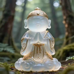 cartoon guardian spirit of the cloud forests. translucent resin sculpture, backlighting, depth of field, 4 k, metallic filigree details, g rated, forest bokeh