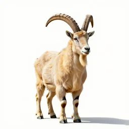 golden mountain goat, photorealistic wildlife photography, full body, isolated on a pure white background, centered, entire subject in frame, sharp focus, soft studio lighting
