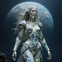 biblical diabolical bautiful cyborg girl with glowing veins, intricate porcelain armor, ocean on planet titan, underwater photography, by gerald brom, by mikhail vrubel, by peter elson, muted colors, extreme detail, trending on artstation, 8 k