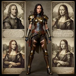 extremely detailed steampunk gal gadot standing, hieronymus bosch, leonardo da vinci, albrecht durer