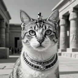 portrait of an egyptian pharaoh black and white cat in a scenic temple by jon foster
