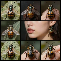 beautiful portrait, polyptych, beautiful insect