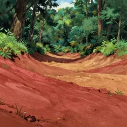 lush forest with naturally red - to - tan clay soil, trending on artstation, top 1 0 most beautiful photographs, award winning fantasy concept art, background of a studio ghibli film
