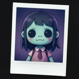 cute distressed polaroid of a cute zombie girl smiling at camera, artstation 8 k very very very beautiful