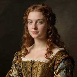 half - bust portrait of beautiful young woman in renaissance dress, art by david lachapelle