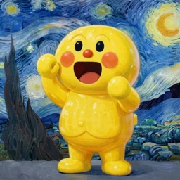 painting of a giant shouting ( ( stay puft marshmallow man ) ) in the style of starry night by vincent van gogh intricate detail, low angle,