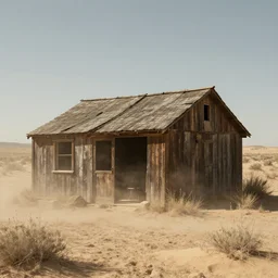 dusty wasteland with an old wooden shanty shack, derelict, michael whelan, artstation, photorealism